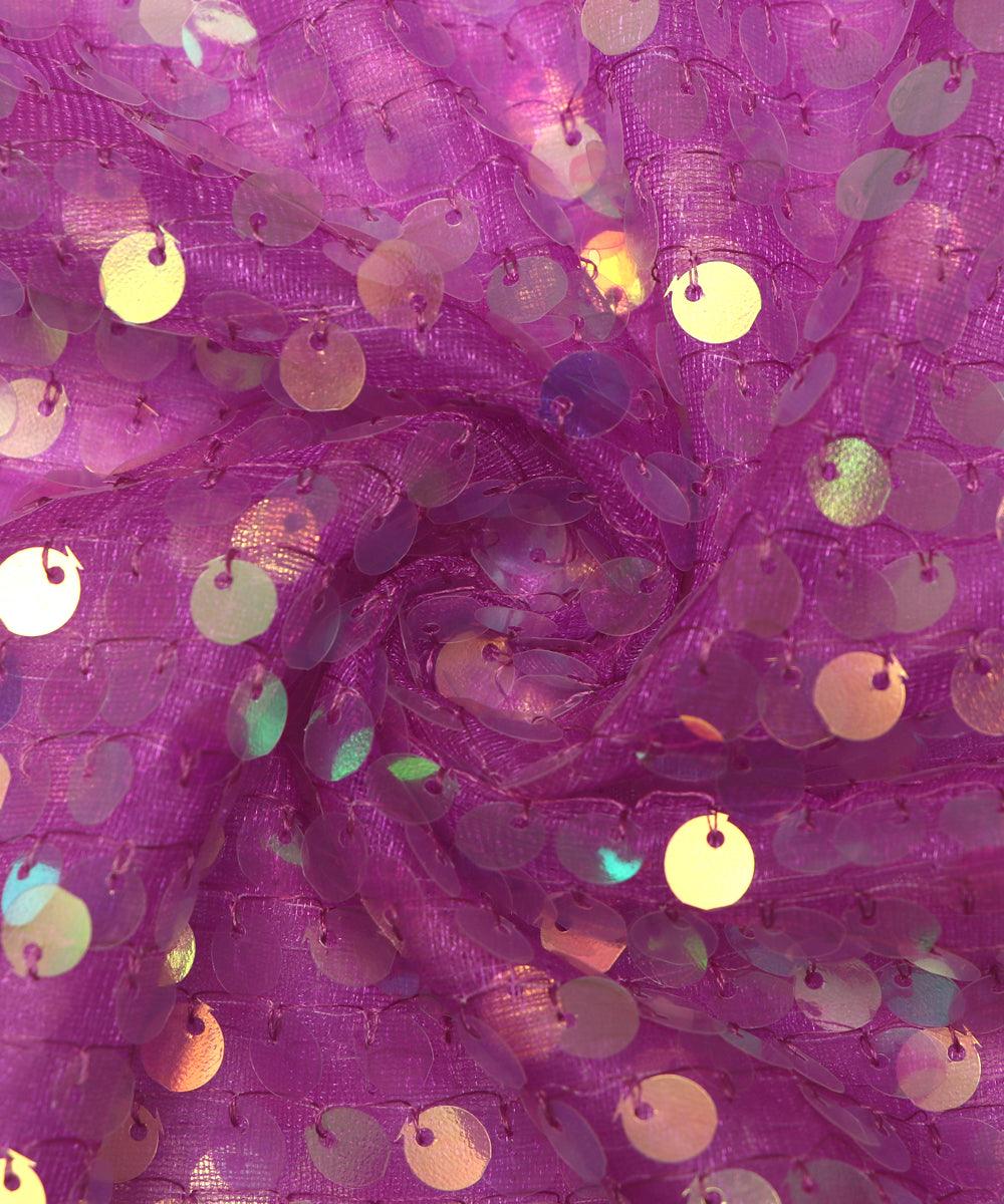 lavender sequin net embroidery fabric