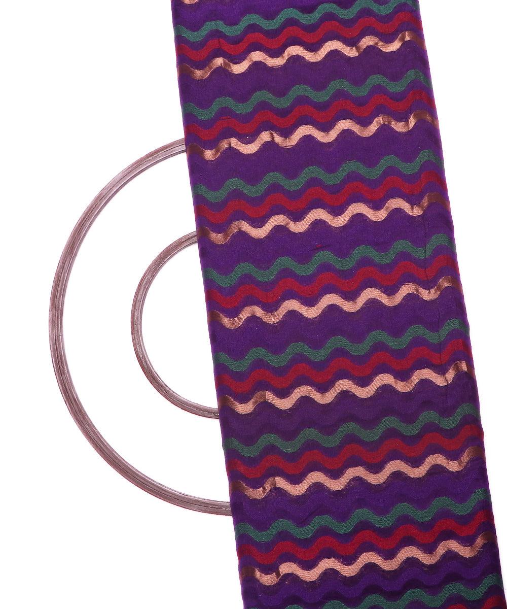 purple zig zag pattern chanderi silk fabric