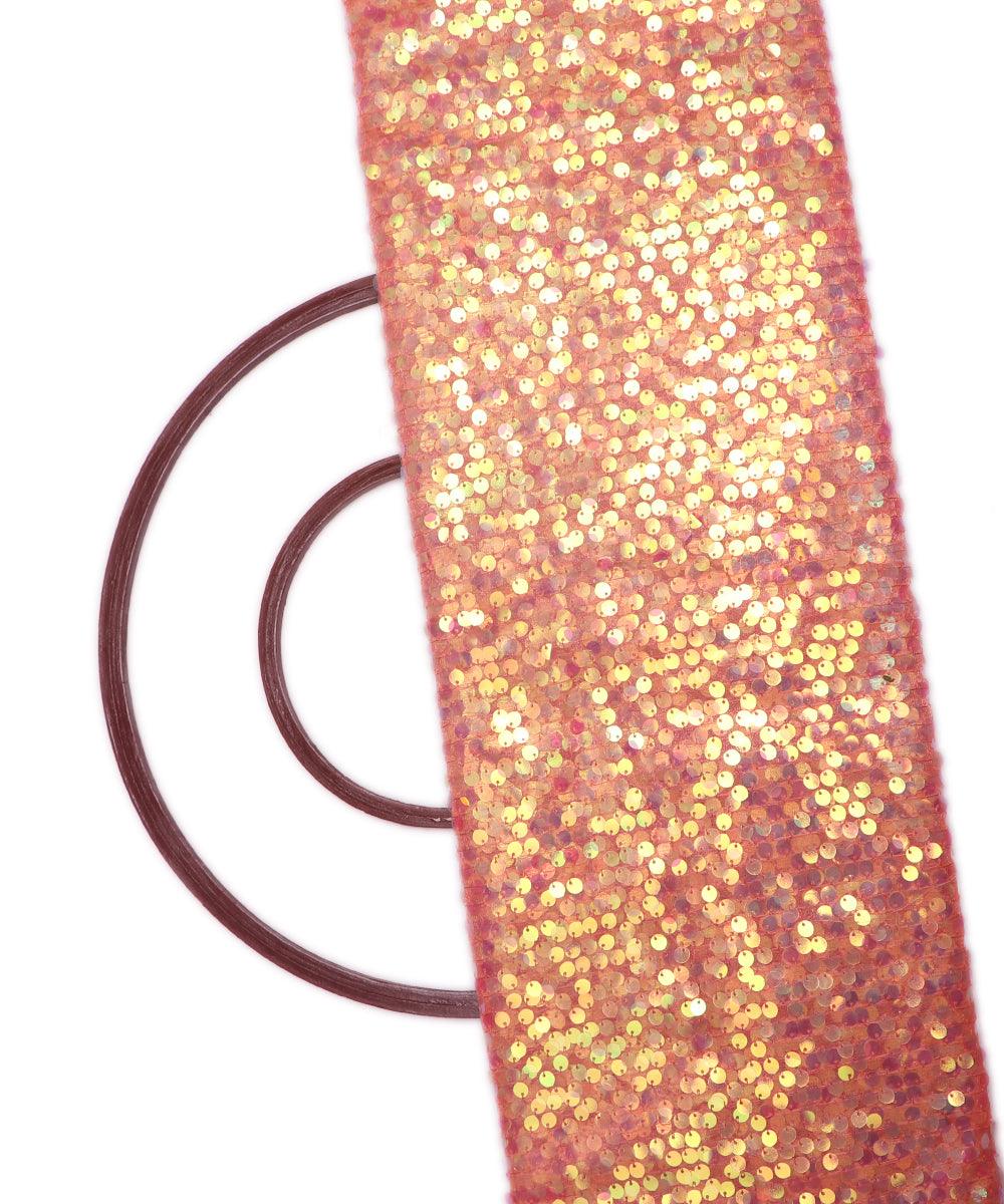 peach sequin net embroidery fabric