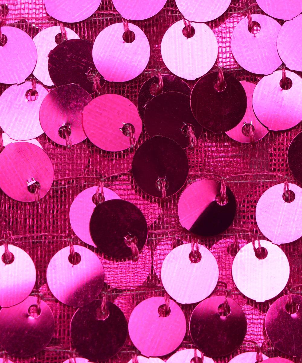 pink sequin net embroidery fabric