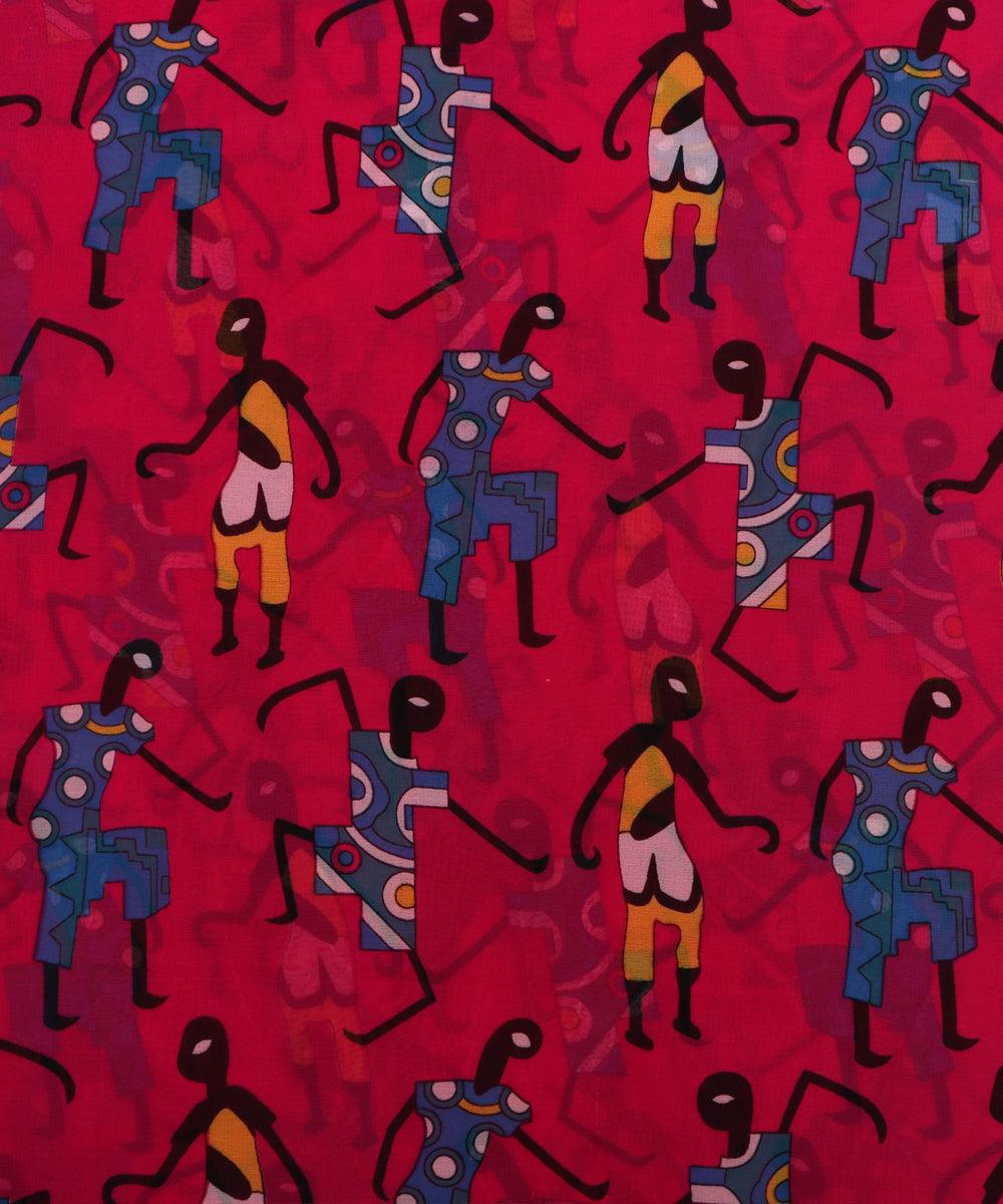 magenta warli print georgette fabric