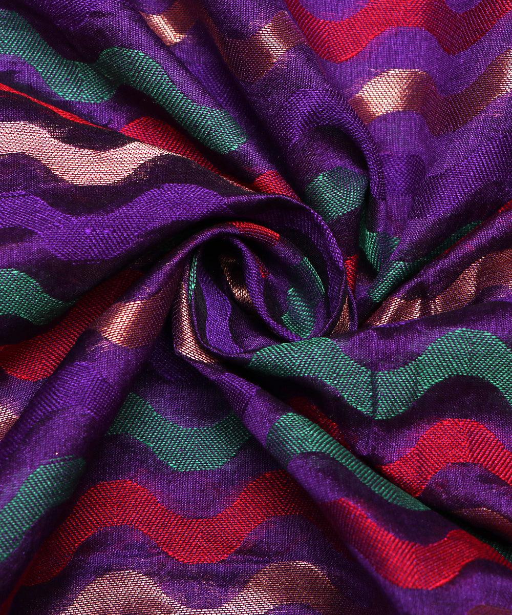 purple zig zag pattern chanderi silk fabric