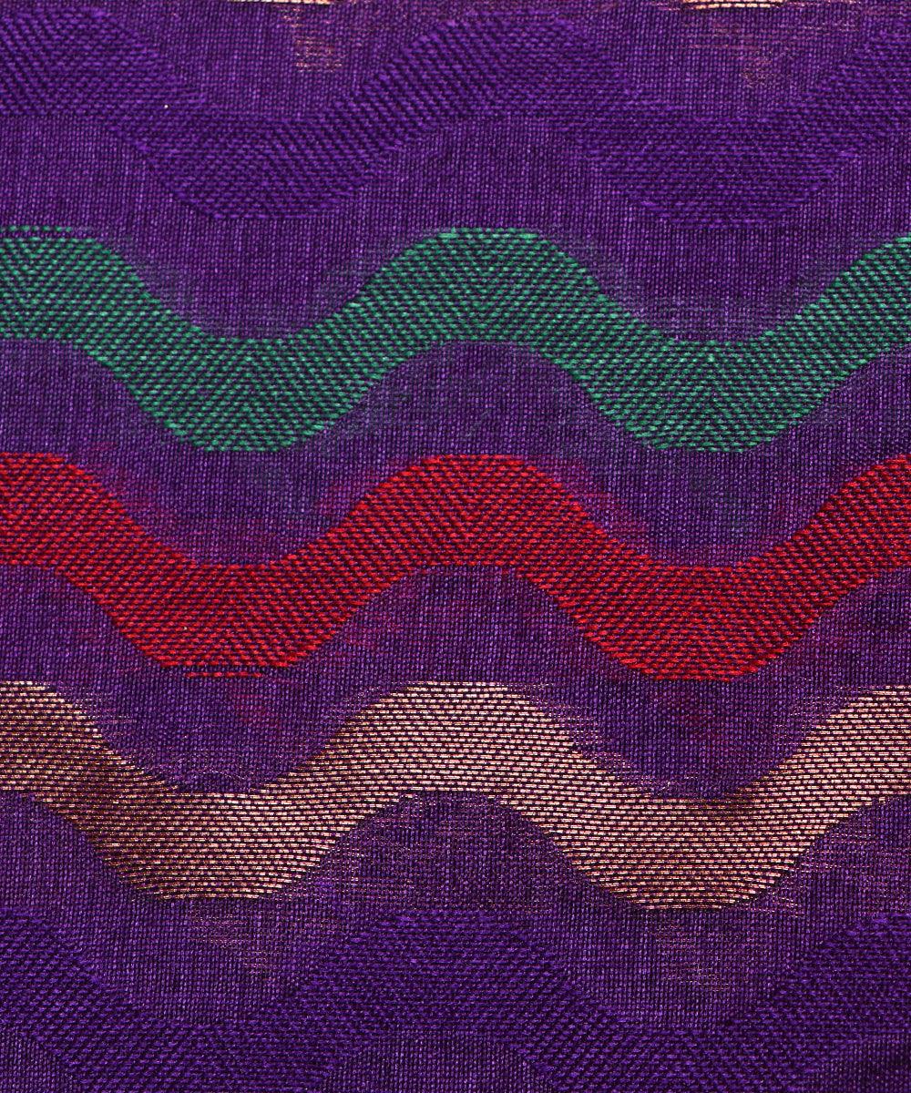 purple zig zag pattern chanderi silk fabric