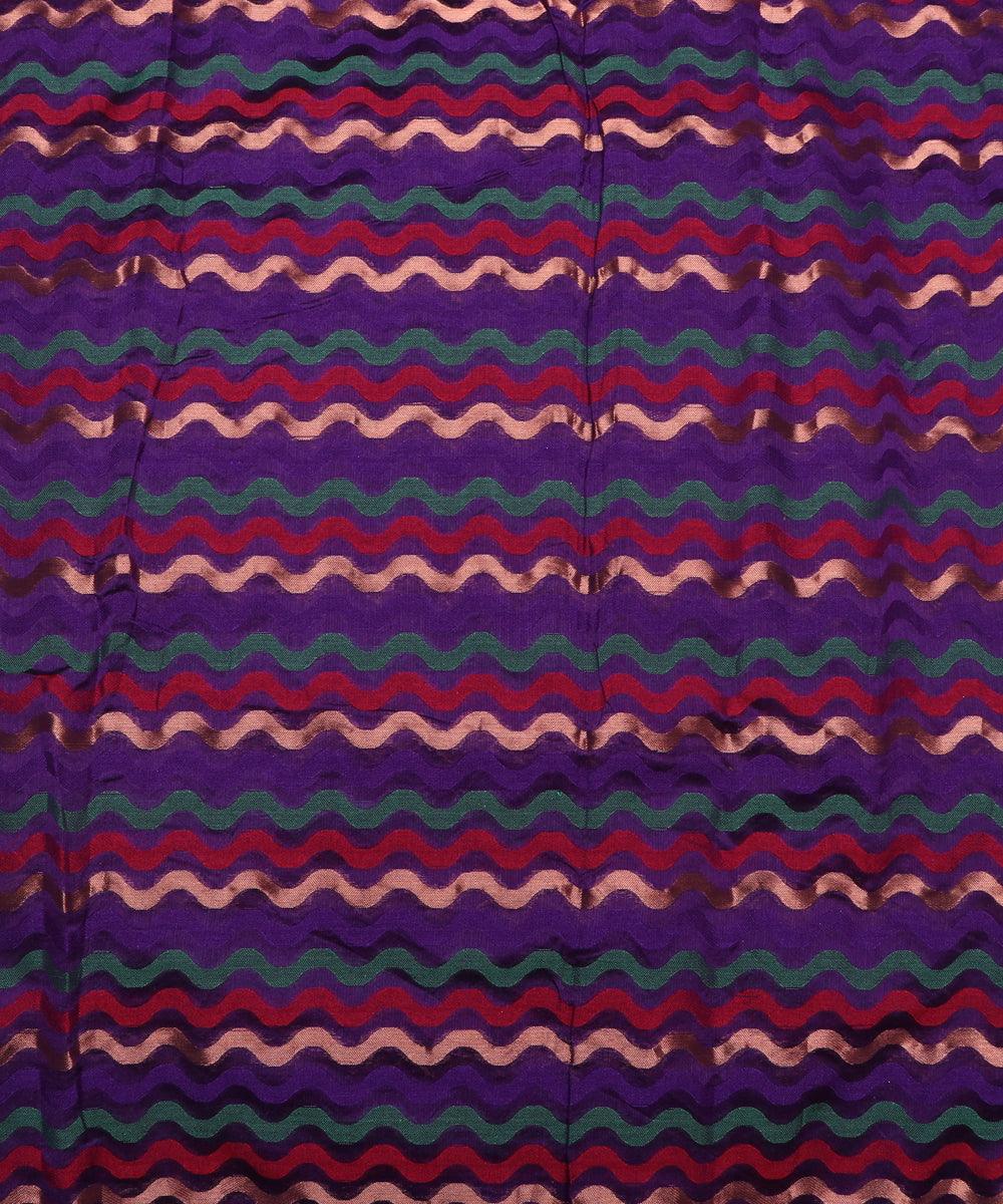 purple zig zag pattern chanderi silk fabric