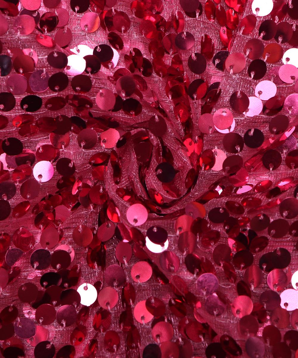 pink sequin net embroidery fabric 1