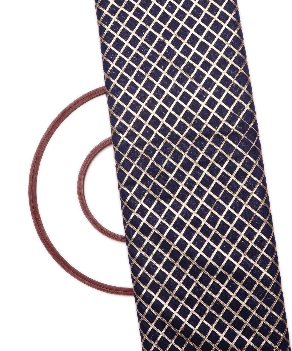 navy blue checks pattern gotta raw silk fabric