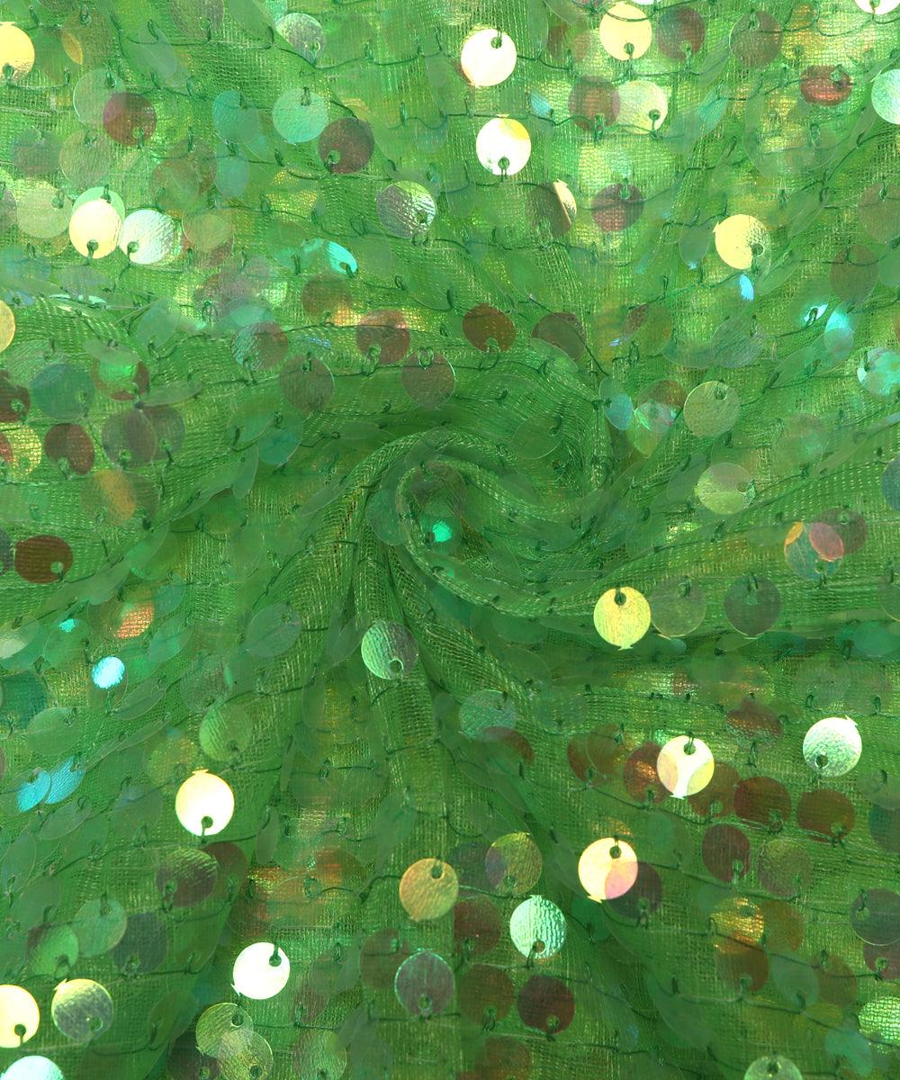 green sequin net embroidery fabric