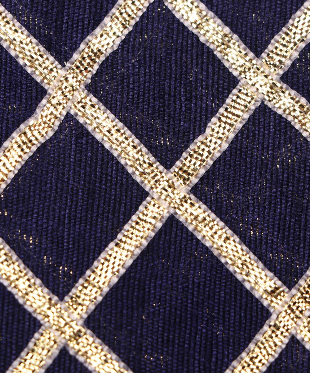 navy blue checks pattern gotta raw silk fabric