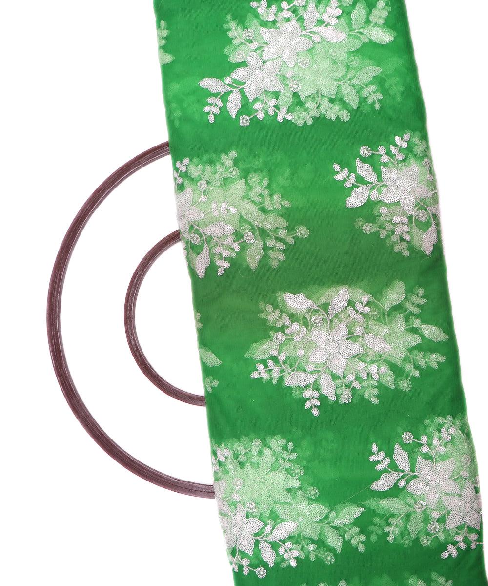 light green and white floral net sequin embroidery fabric b131 3485