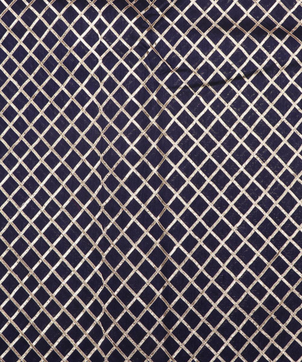 navy blue checks pattern gotta raw silk fabric