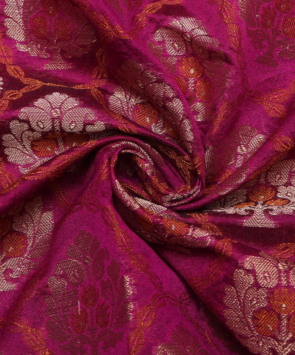 pink tree pattern chanderi silk fabric