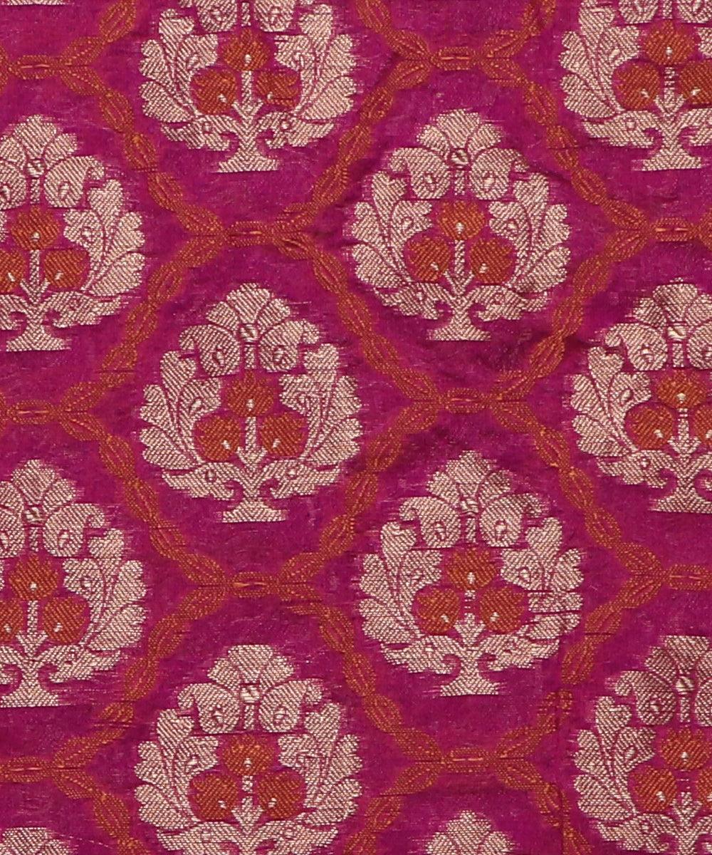 pink tree pattern chanderi silk fabric