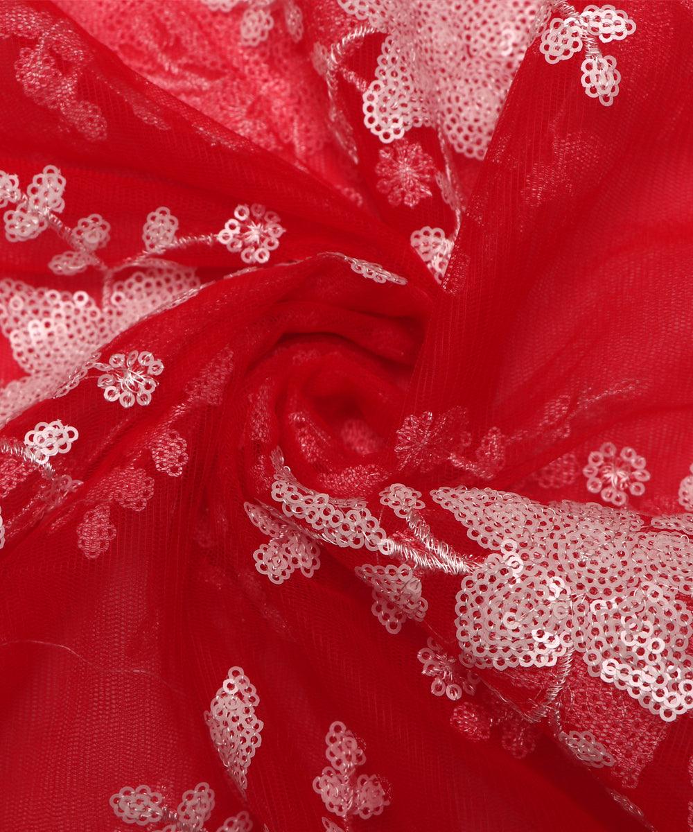 red and white floral net sequin embroidery fabric bo131 3481