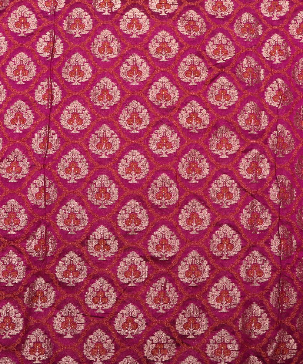 pink tree pattern chanderi silk fabric