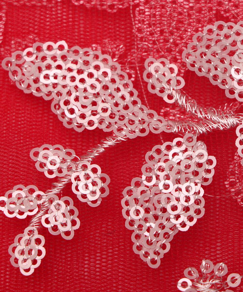 red and white floral net sequin embroidery fabric bo131 3481