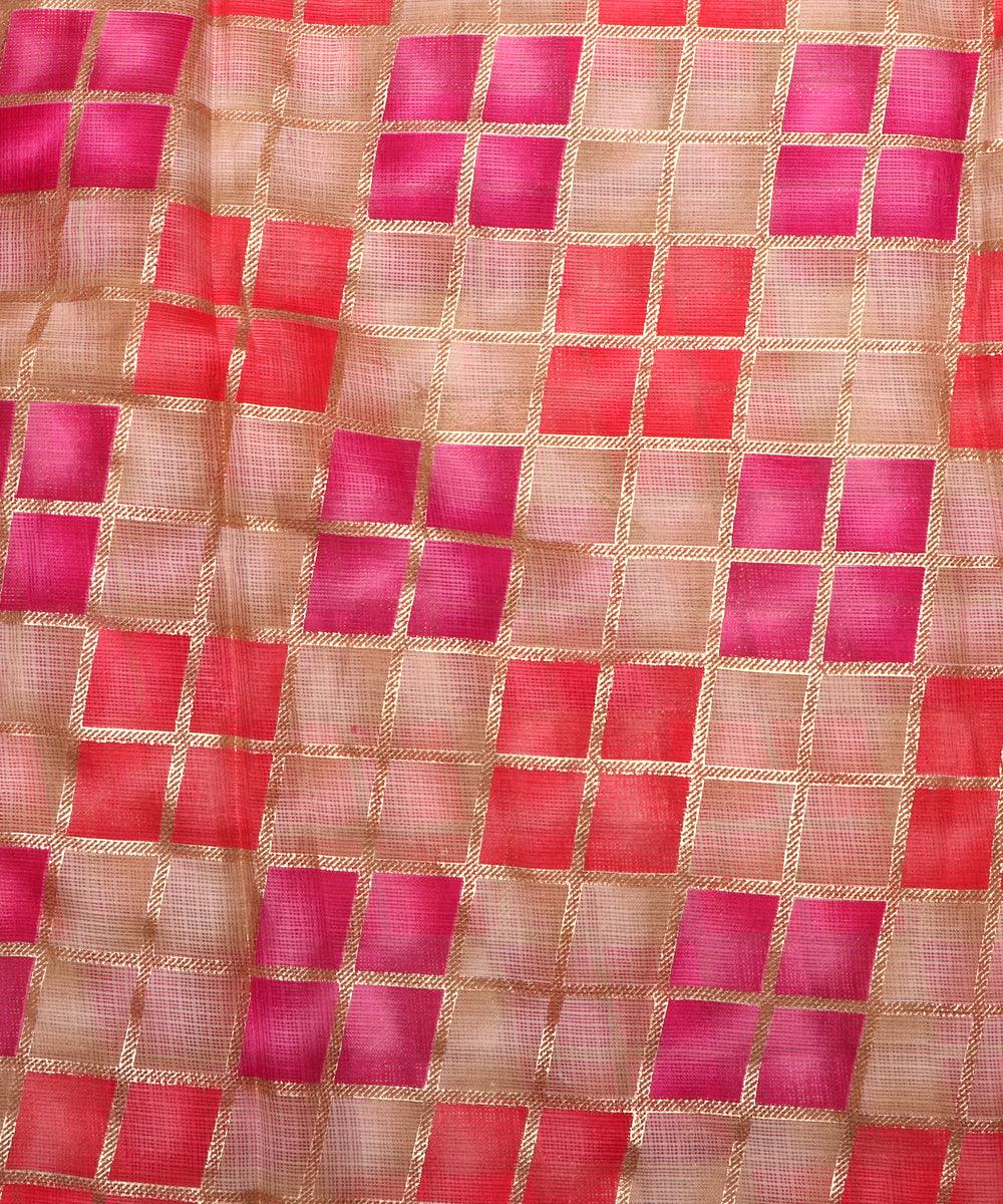 light brown checks pattern kota doria fabric