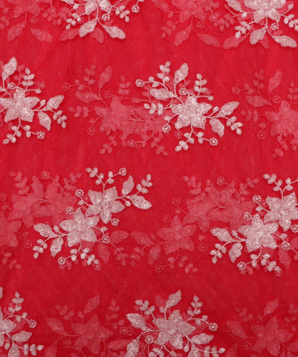 red and white floral net sequin embroidery fabric bo131 3481
