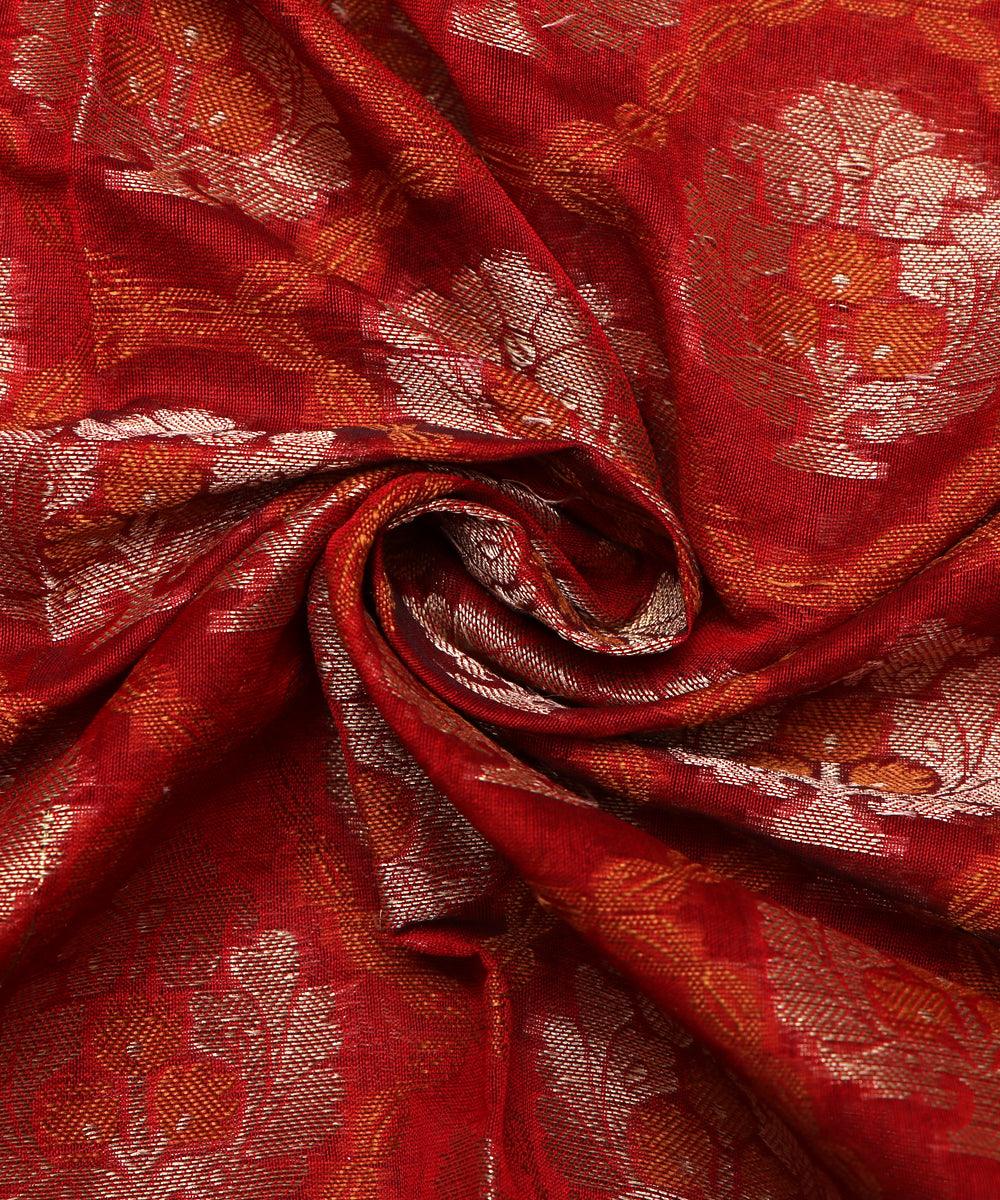 red tree pattern chanderi silk fabric