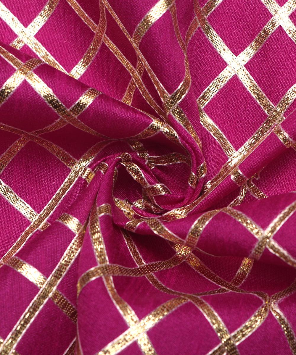 magenta checks pattern gotta raw silk fabric 1