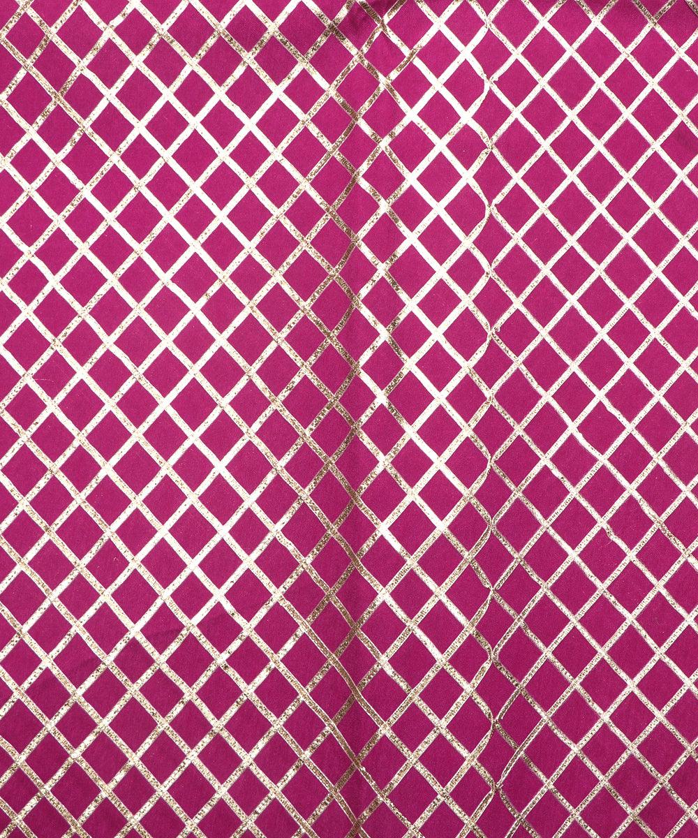 magenta checks pattern gotta raw silk fabric 1