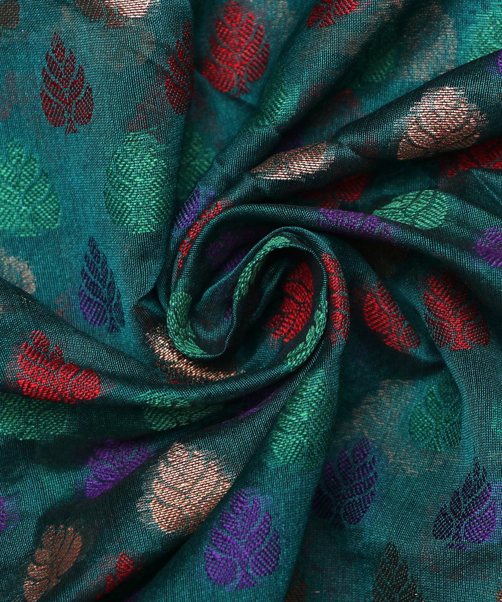 dark green tree design chanderi silk fabric