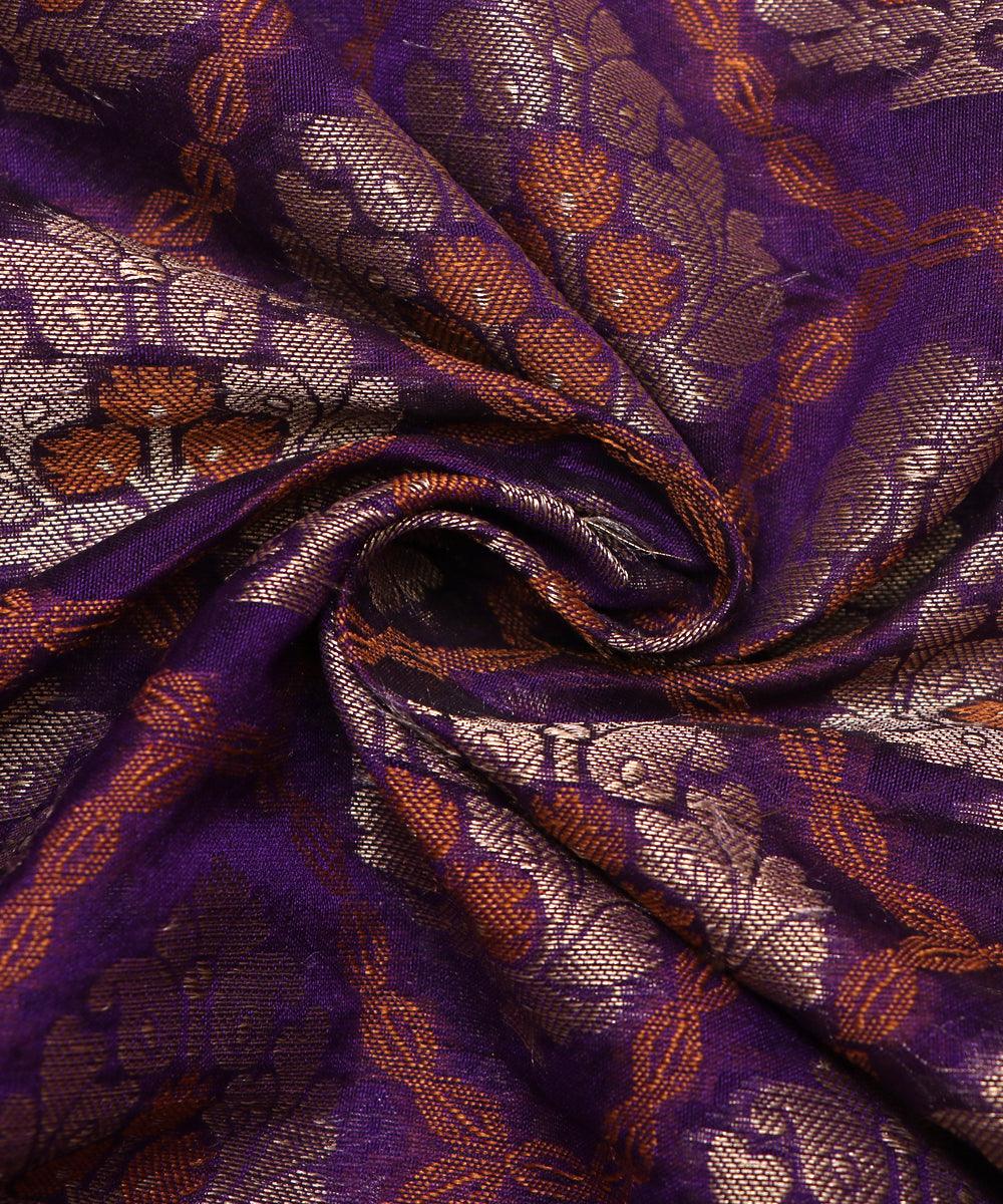 purple tree pattern chanderi silk fabric