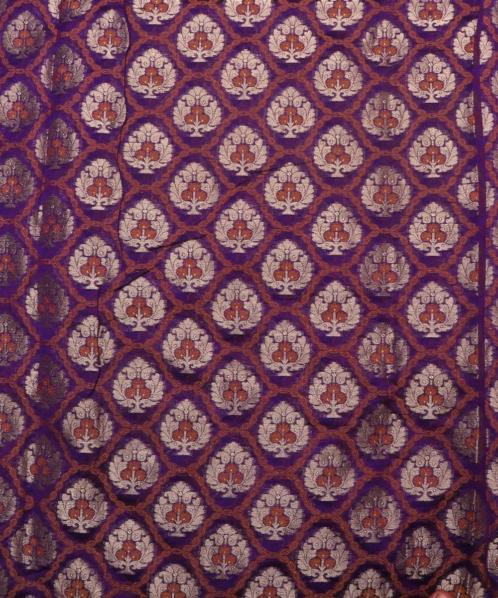 purple tree pattern chanderi silk fabric