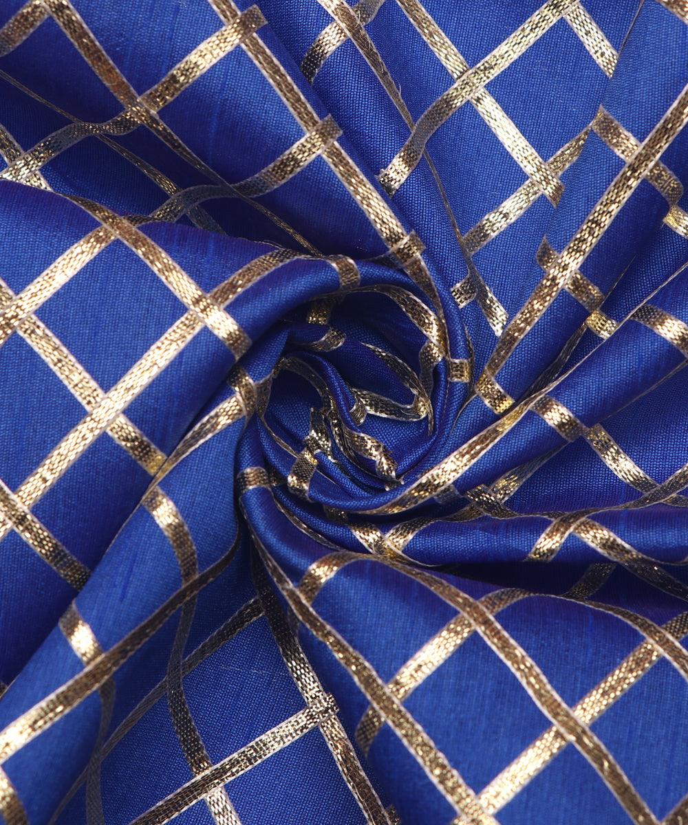 royal blue checks pattern gotta raw silk fabric