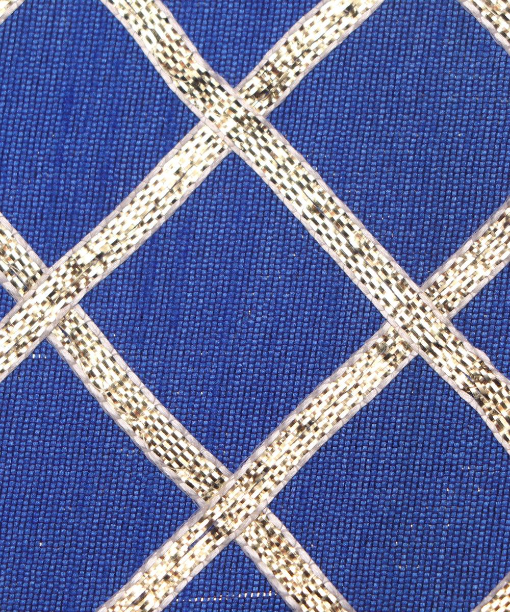 royal blue checks pattern gotta raw silk fabric