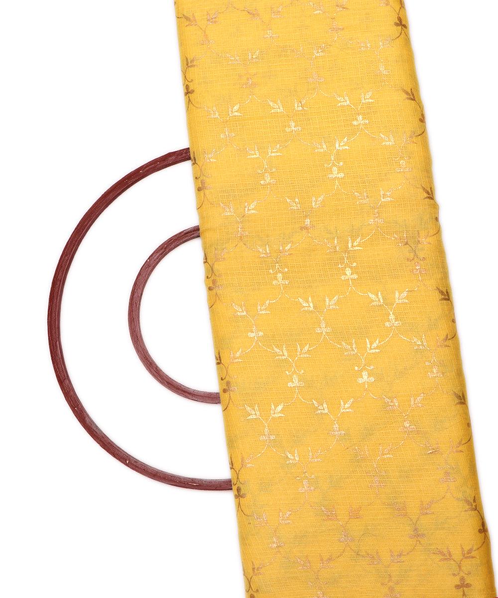 yellow floral print kota doria fabric