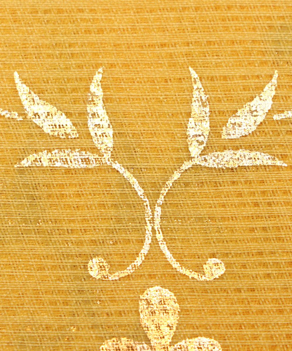 yellow floral print kota doria fabric