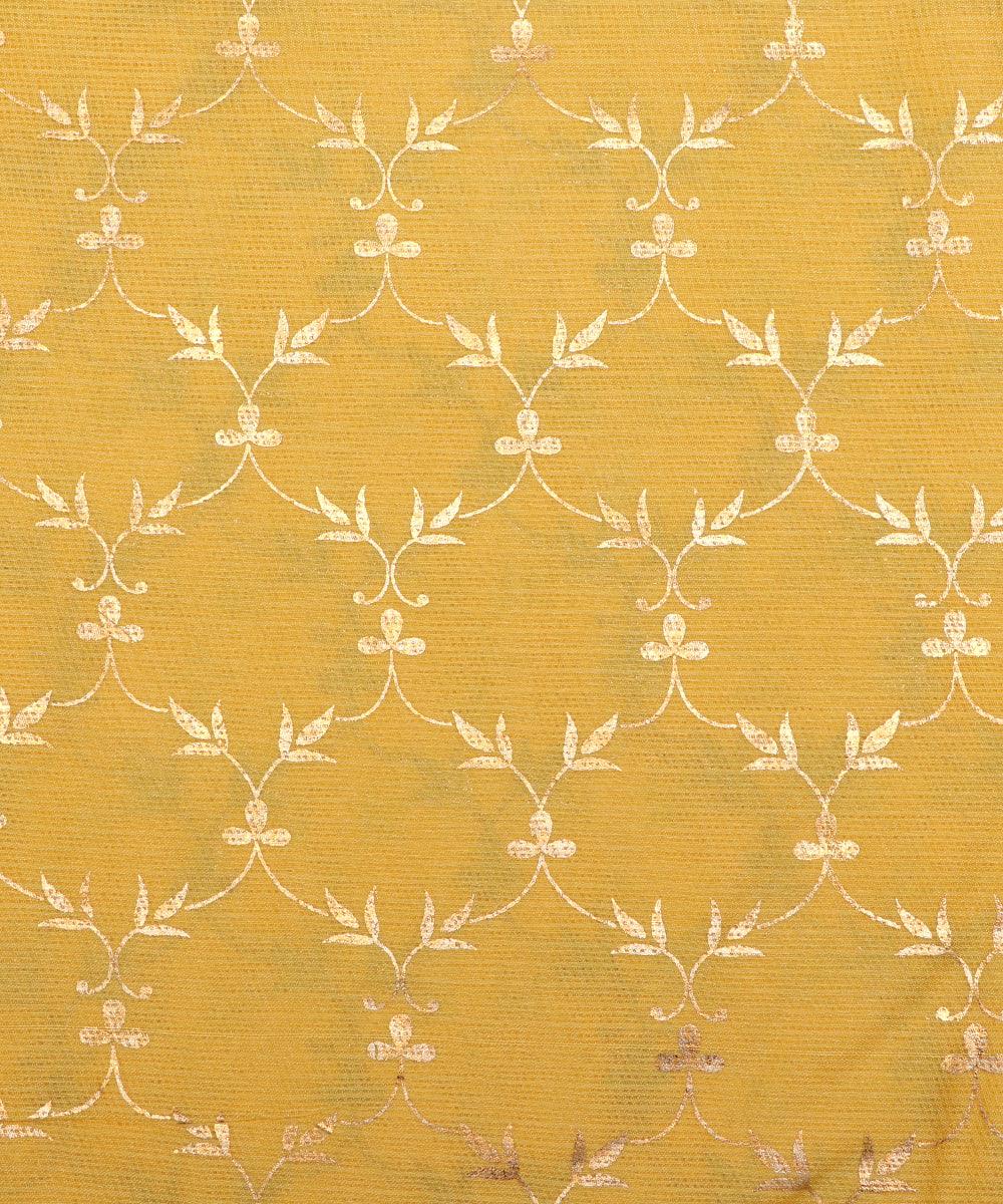 yellow floral print kota doria fabric