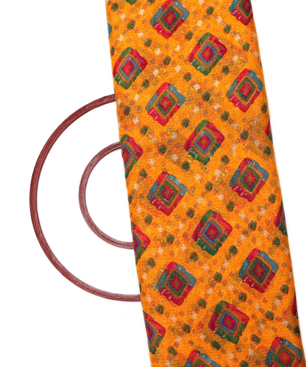 yellow geometric print kota doria fabric