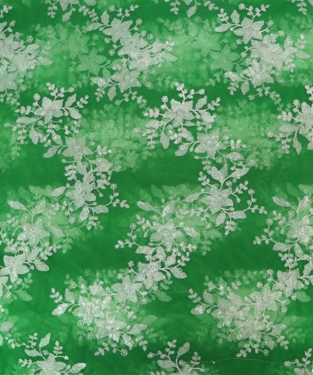 light green and white floral net sequin embroidery fabric b131 3485