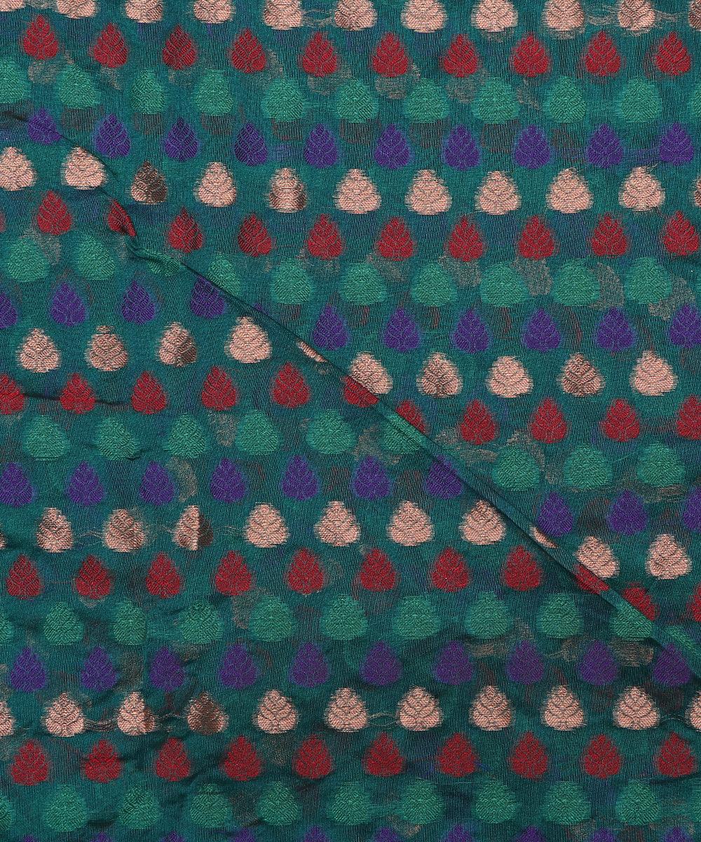 dark green tree design chanderi silk fabric