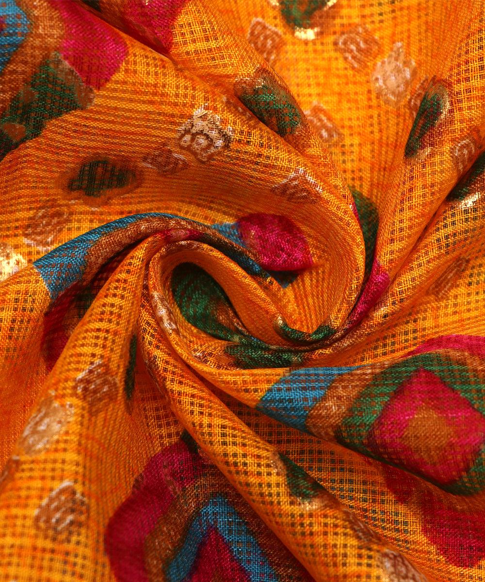 yellow geometric print kota doria fabric