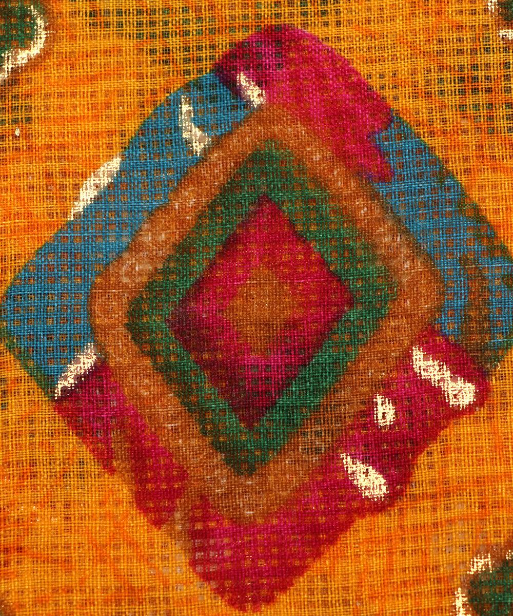 yellow geometric print kota doria fabric
