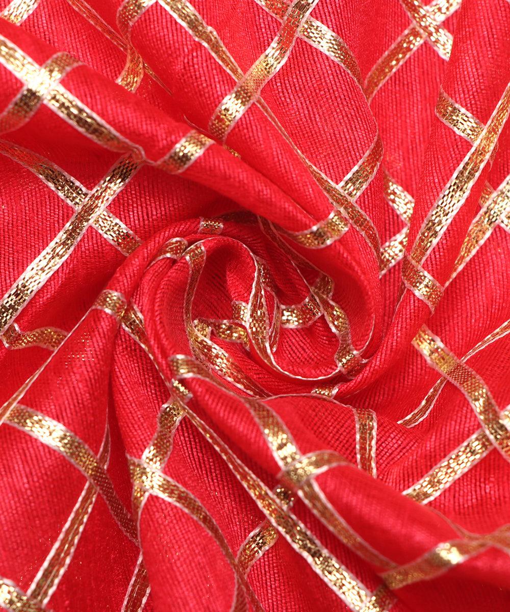 carrot colour checks pattern gotta raw silk fabric