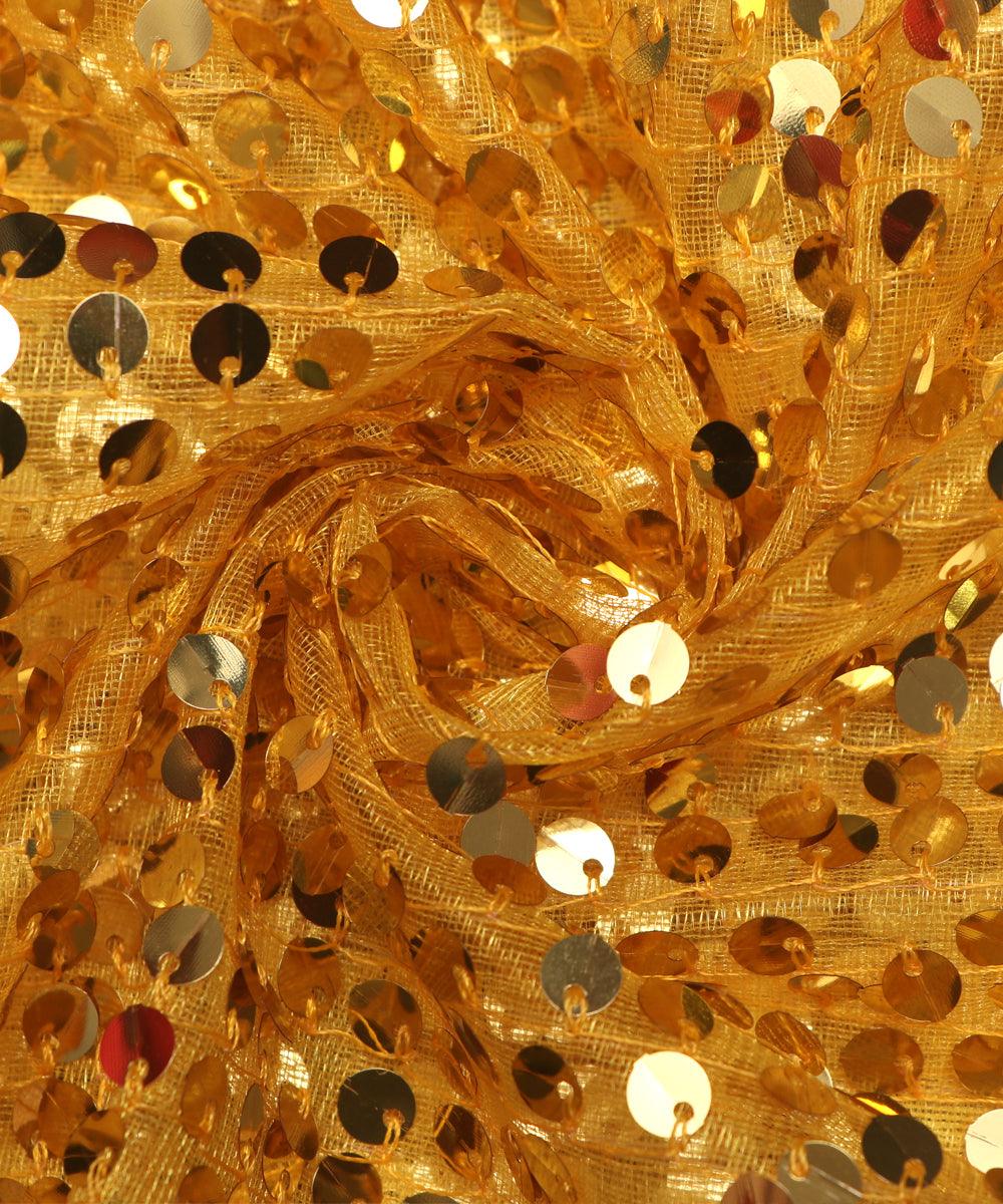 yellow sequin net embroidery fabric