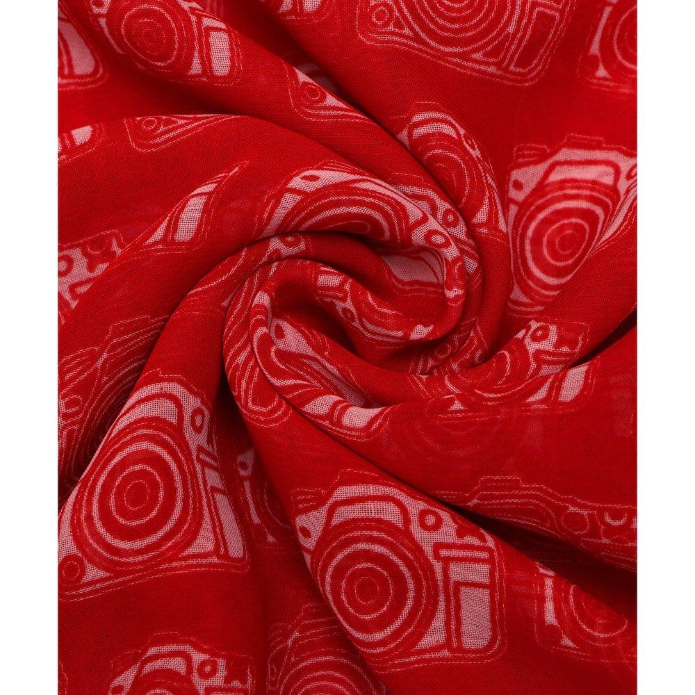 red camera print georgette fabric