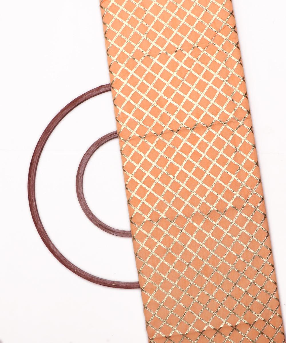 peach and golden checks pattern gotta raw silk fabric