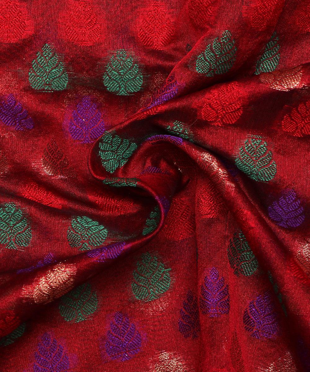 maroon tree design chanderi silk fabric