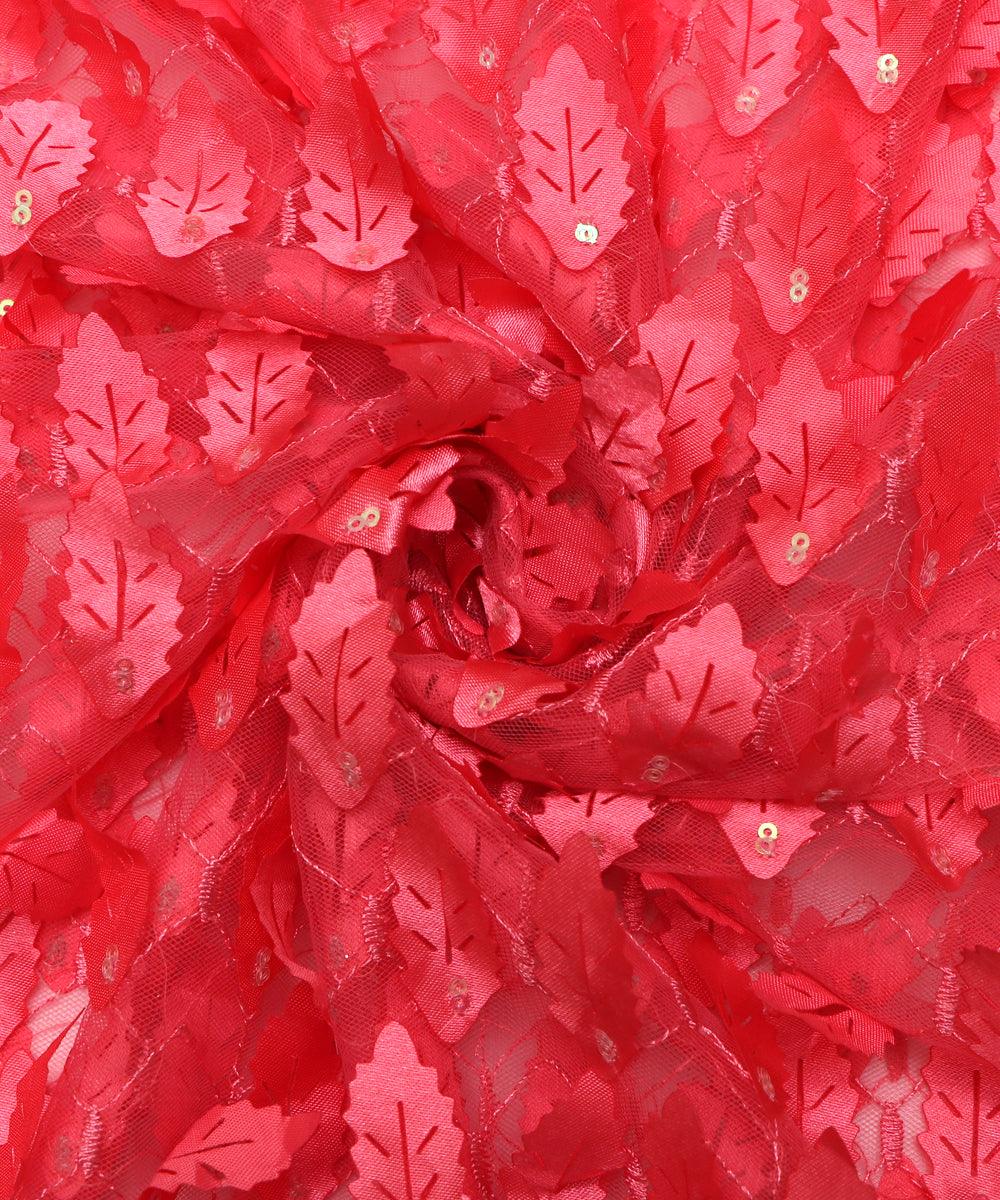 red feather net embroidery fabric