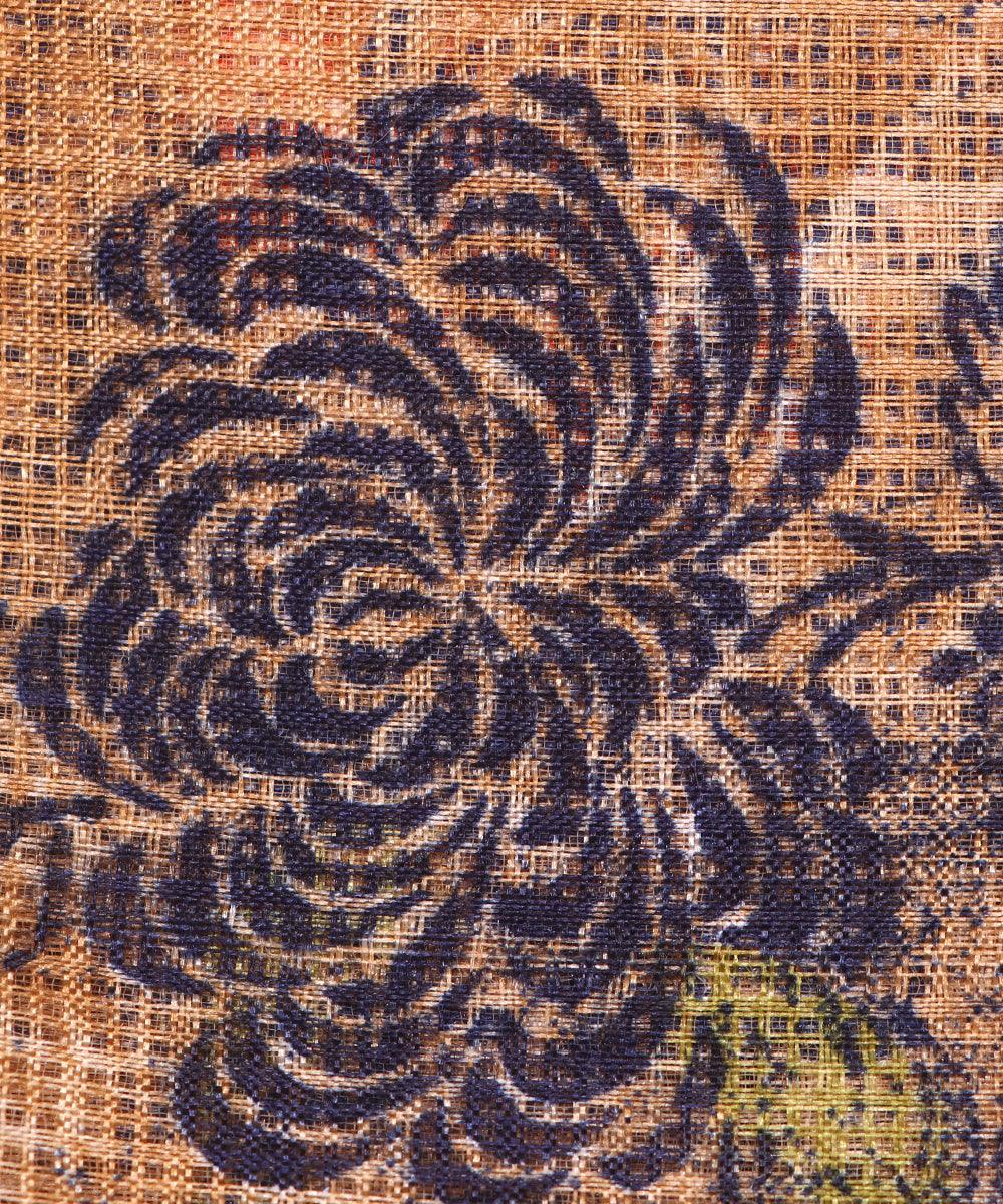 orange floral print kota doria fabric