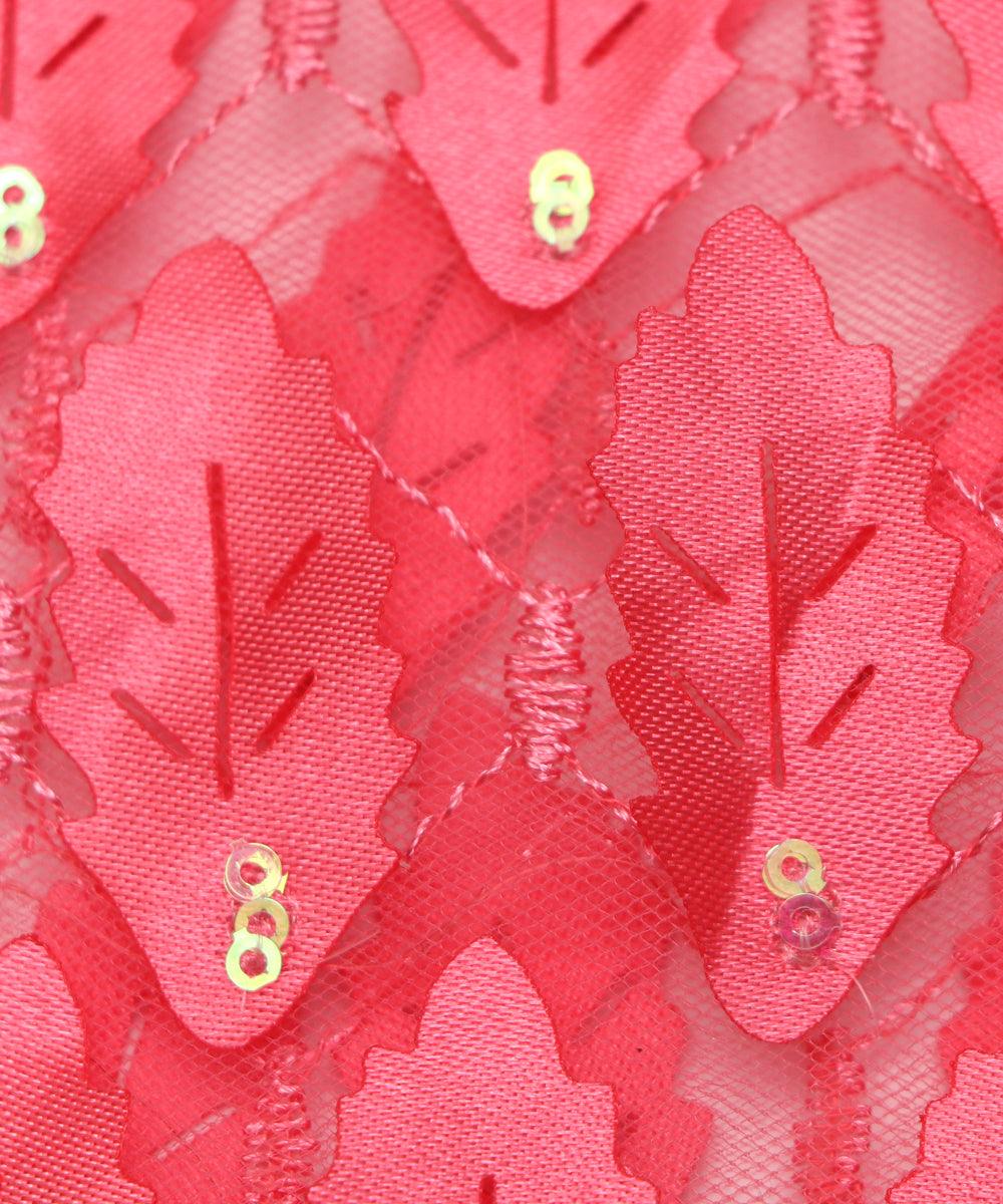 red feather net embroidery fabric