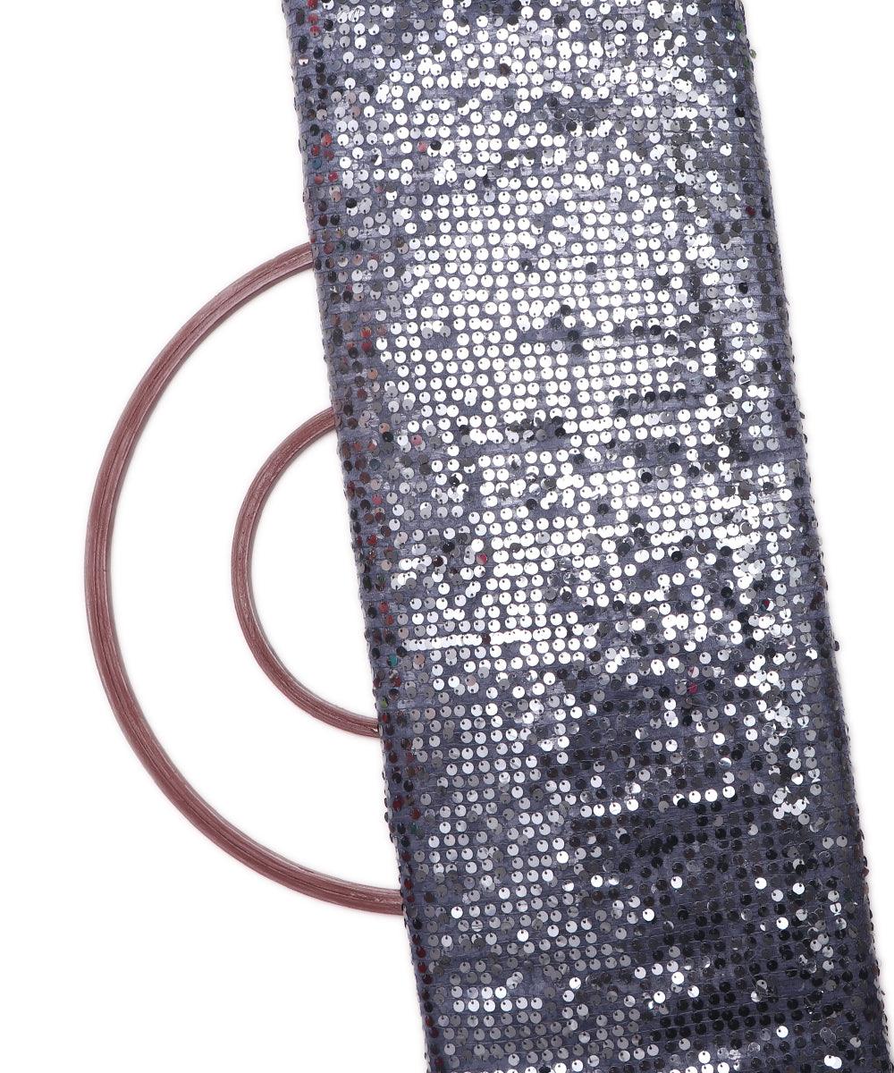 grey sequin net embroidery fabric