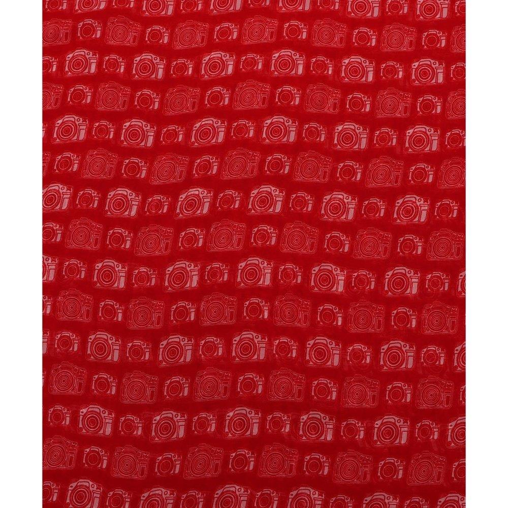 red camera print georgette fabric