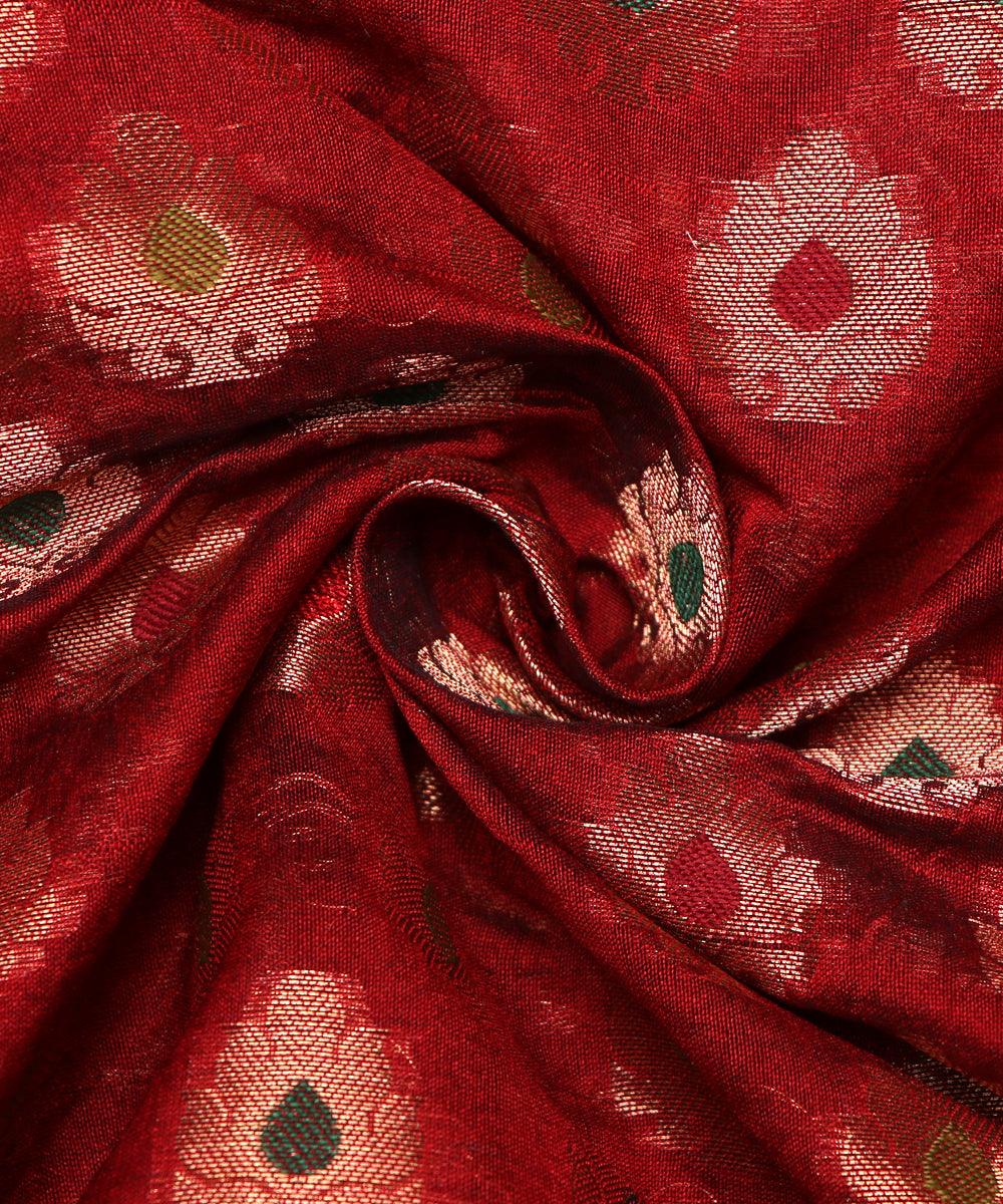 wine golden tree design chanderi silk fabric