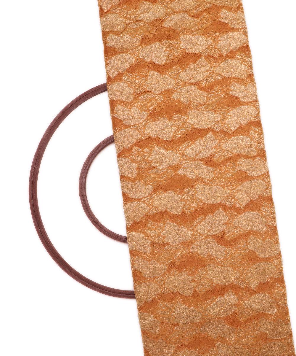 orange and golden foil print cut work net fabric hs131 5575