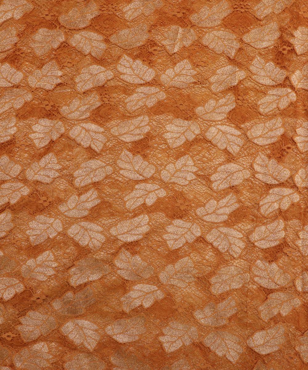 orange and golden foil print cut work net fabric hs131 5575